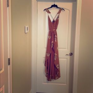 Lulu's Rust Floral Maxi Dress with Cream Flower Print